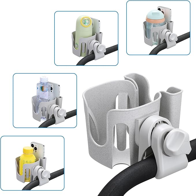 Accmor Stroller Cup Holder with Phone Holder, Bike Cup Holder, Universal Cup Holder for Uppababy Nuna Doona Strollers, 2-in-1 Cup Phone Holder for Stroller, Bike, Wheelchair, Walker, Scooter-BubblyBeeBaby