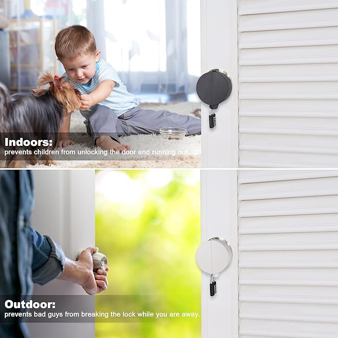 2 Pack Door Knob Lockout Device with Padlock,Temporary Door Handle Lock Cover for Dementia Patients/Child Proof, Outdoor Water Faucet Lock Cover - White-BubblyBeeBaby