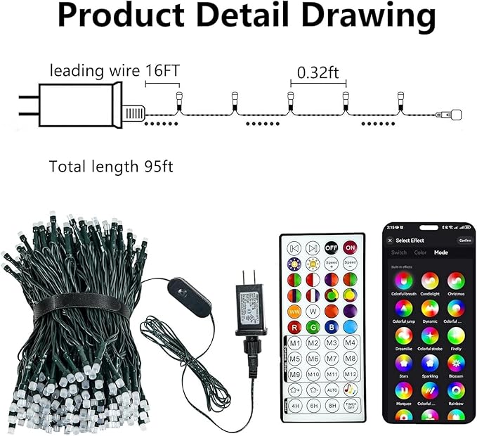 240LED Smart Color Changing Halloween Lights App Control, 95FT Waterproof RGB Music Sync Xmas Fairy String Light with Remote & Timer, Twinkle Christmas Tree Lights Outdoor Indoor Halloween Decorations-BubblyBeeBaby