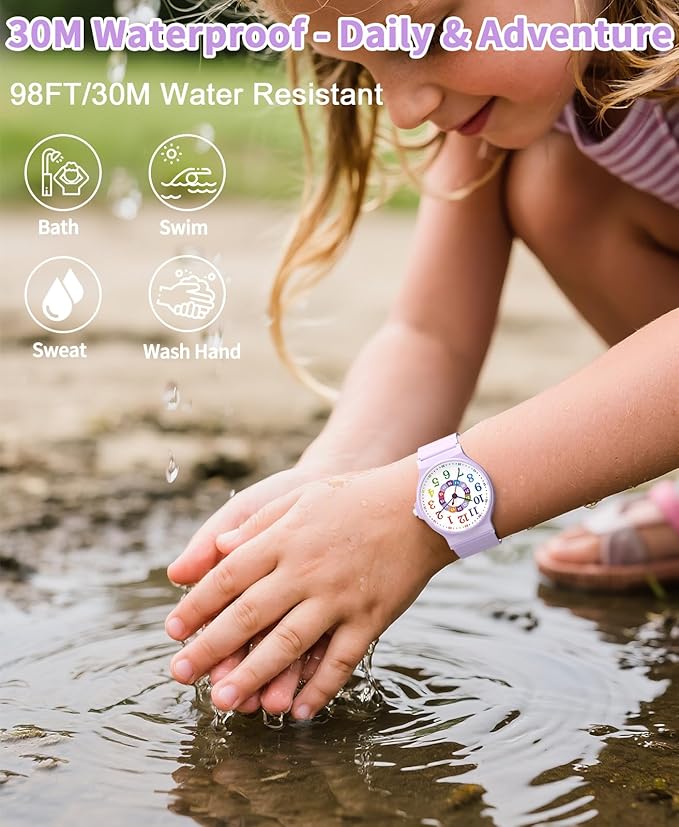 Kids Analog Watch Boys Girls, 30M Waterproof, Sports Watch for Boys, Easy to Read Children's Thin Dial Wrist Watches with Soft Band, for Ages 5-15 Kids Great Birthday Gifts Christmas Day-BubblyBeeBaby