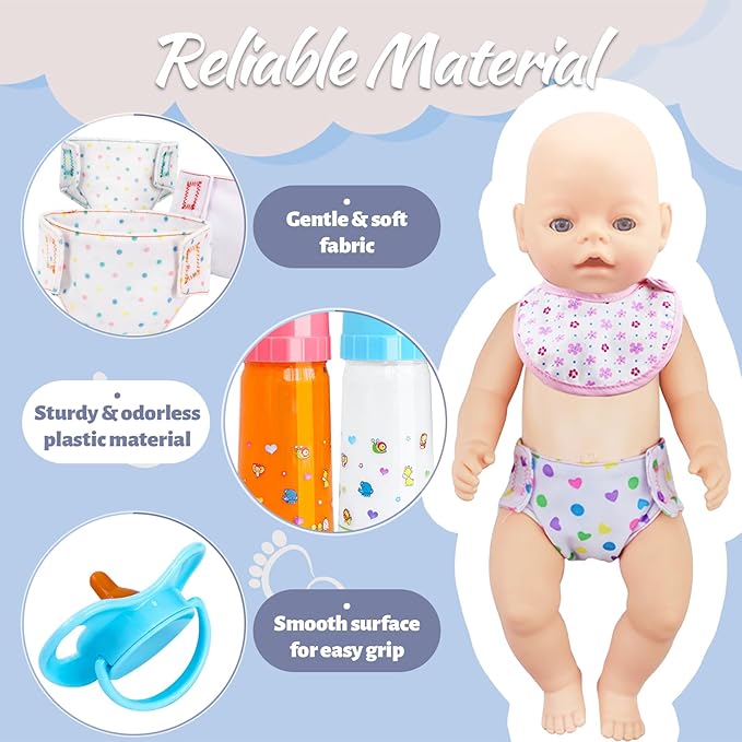 10 Pcs Baby Doll Bottle Feeding Accessories,Baby Doll Pretend Feeding and Caring Set for Kids Girls Ages-BubblyBeeBaby