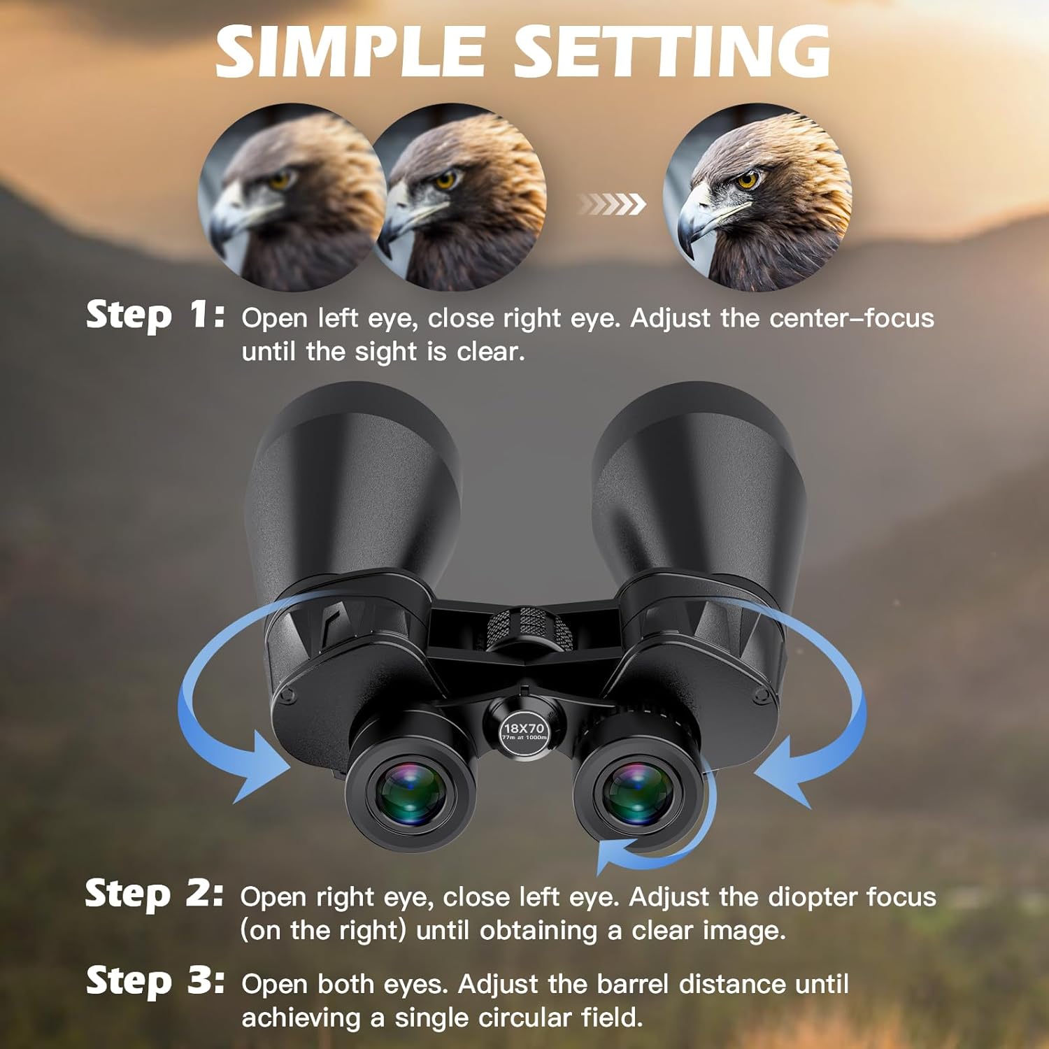 18x70 Binoculars for Adults High Powered, Large Aperture 70mm Astronomy Binoculars for Long Distance Viewing, Waterproof & Fogproof with Smartphone Adapter, Tripod Adapter, Carrying Case