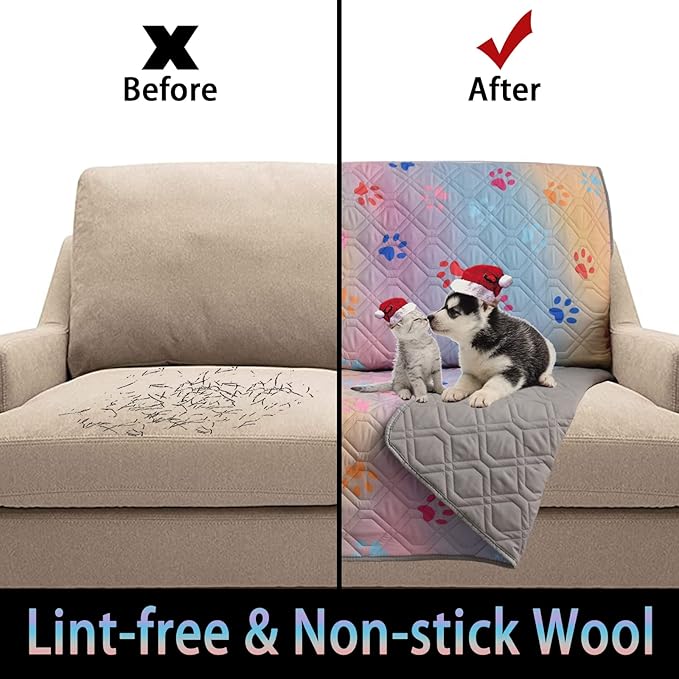 100% Waterproof Dog Bed Cover 52x82 inch Reversible Changing Pad Reusable Camping Mat for Kids/Pet/Dog/Cat Washable Geometric Embroidery Blanket Patchwork Rainbow Dog Paw Printed+Gray-BubblyBeeBaby