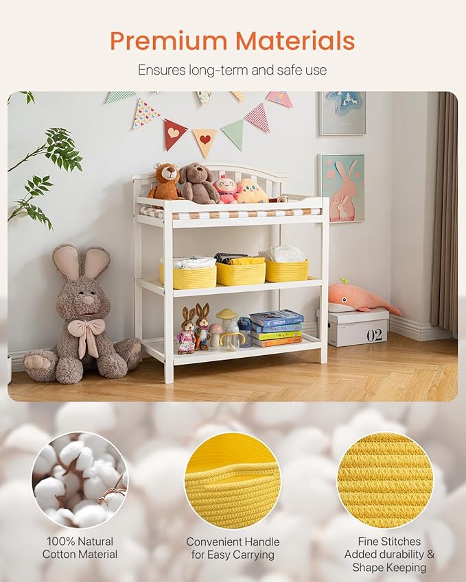 KALLAX Small Woven Basket, 12 x 8 x 4.5 Inches, Storage Basket for Organizing, Cute Small Rope Shelf Closet Cube Storage Bins Baskets for Shelves, Dog Toy Gift Baskets Empty, 3 Pack Yellow-BubblyBeeBaby
