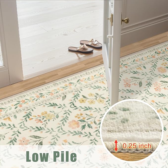 10x14 Area Rugs for Living Room: Floral Washable Rug Vintage Large Soft Boho Non-Slip Carpet Stain Resistant Low Pile Carpets for Bedroom Dining Room Farmhouse Nursery Hallway Home Office Beige/Multi-BubblyBeeBaby