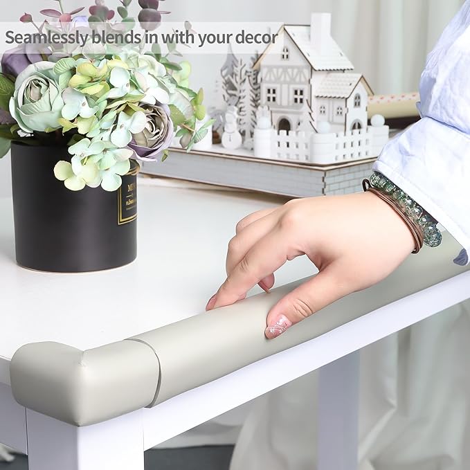 2 Pack L Shape Extra Thick Furniture Table Edge Protectors Foam Baby Safety Bumper Guard 16.4 Ft, Hearth Cushion, for Table, Fireplace, Countertop(with 8 Corners) (Gray)-BubblyBeeBaby