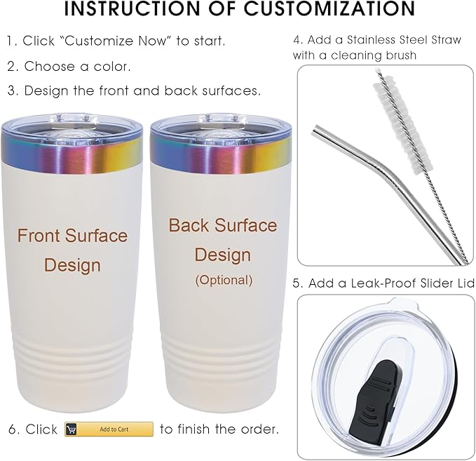 iProductsUS Personalized Tumblers with Lid and Straw, 20oz ION-Plated Stainless Steel Engraved Custom Cup with Name Text, Customized Mothers Day Gifts for Mom, Her, Christmas Birthday (Prism Colors)-BubblyBeeBaby