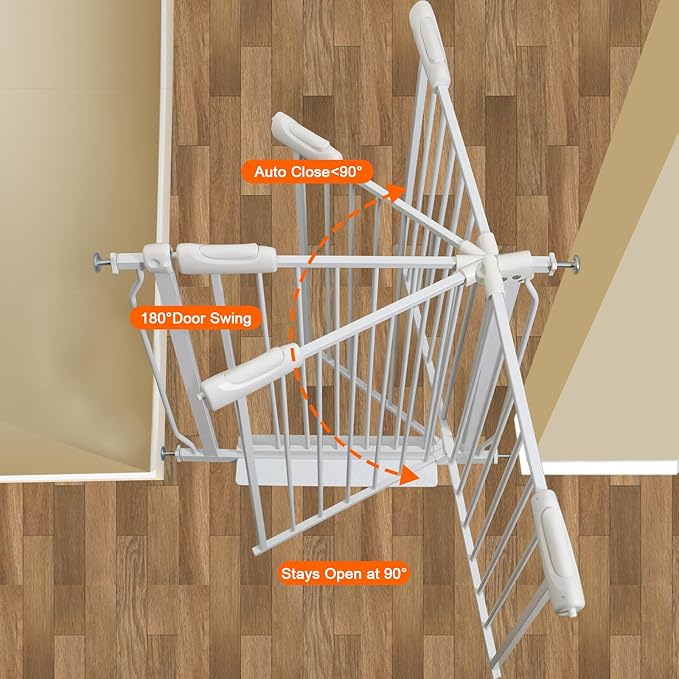 HOOEN 30" Tall Extra Wide Baby Gate for Doorways Stairs Large Long Dog Gates Pressure Mounted Indoor Safety Gates Walk Through Toddler Child Gates for Kids or Pets (White,76.38"-86.3")-BubblyBeeBaby