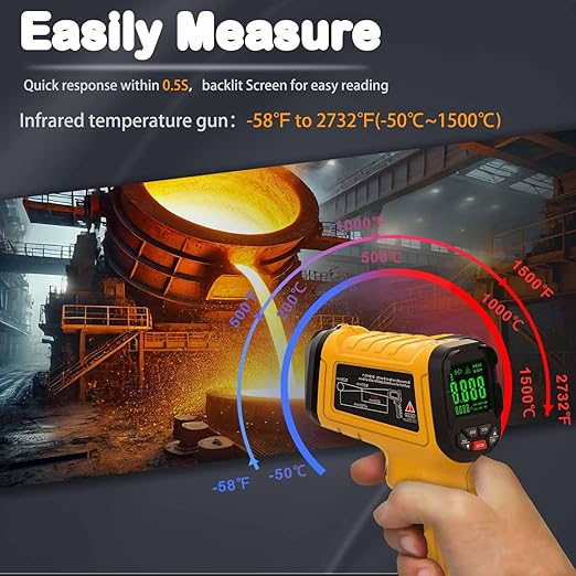 Infrared Thermometer High Temperature Gun -58℉~2732℉, 50:1 Distance Ratio, Digital Laser IR Temp Gun for Cooking, Pizza Oven, Engine, Kilns, Forges, Industry, and Home Repair.-BubblyBeeBaby