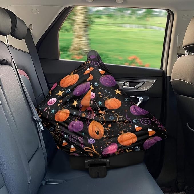 Binienty Infant Carseat Canopy, Cute Halloween Pumpkin Nursing Cover Soft Breathable Baby Car Seat Covers, Gifts for Mom Lover Wife-BubblyBeeBaby