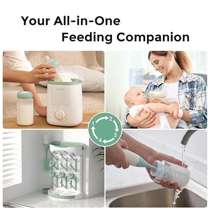 Momcozy Natural Baby Bottle, 10oz Wide-Neck Breast Milk Container, Breastmilk Storage Bottle for Fridge & Momcozy Breast Milk Cooler, BPA Free Milk Collection Bottles, Breastfeeding Essential, 4PCS-BubblyBeeBaby