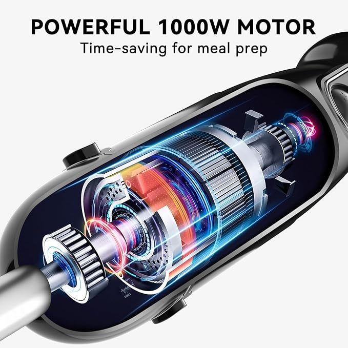 Immersion Blender Handheld Hand Blender, 1000W 5 in 1 Hand Mixer Stick, BPA-Free 12 Speed Handheld Blender 304 Stainless, Mixing Beaker, Chopper, Whisk, Milk Frother, Soup, Smoothies, Baby Food, Sauce-BubblyBeeBaby