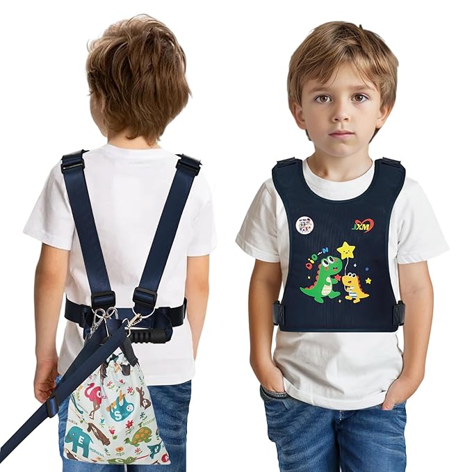JXM Safety Harness for Active Childs with Quick Grab Handle, Teens Youth Secure Walking Harness with Autism Awareness and Pouch, Adjustable Tether Leash for Autism ADHD Special Needs Child Kids-BubblyBeeBaby
