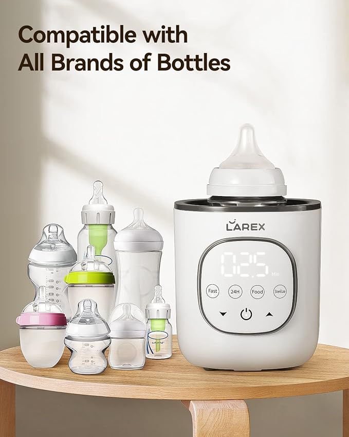 LAREX Bottle Warmer, Fast Baby Bottle Warmer for Breastmilk and Formula, with Timer and Accurate Temp Control, 8 in 1 Baby Milk Warmer BPA Free with Digital Display, Bottle Warmers for All Bottles-BubblyBeeBaby