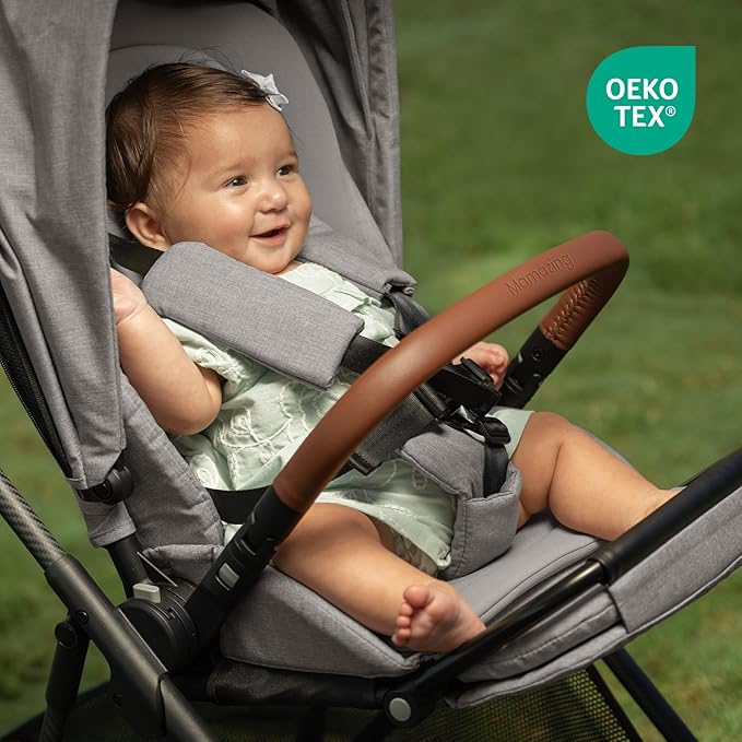 Air Lux Baby Stroller with Carbon Fiber Frame, One-Hand Fold & Reversible Seat, Magnetic 5-Pt Harness, Car Seat Adapter, 15.8lbs, Cinder-BubblyBeeBaby