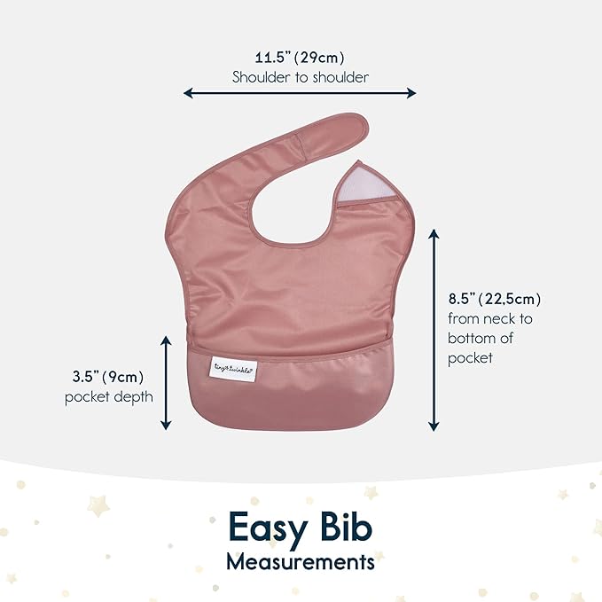Tiny Twinkle Mess Proof Baby Bibs for Eating - Waterproof, Wipeable Bibs - Toddler Bibs - Travel Friendly - PFAS, PVC, BPA, Phthalate Free - Baby Food Bibs(5 Pack,Girl Solids)-BubblyBeeBaby