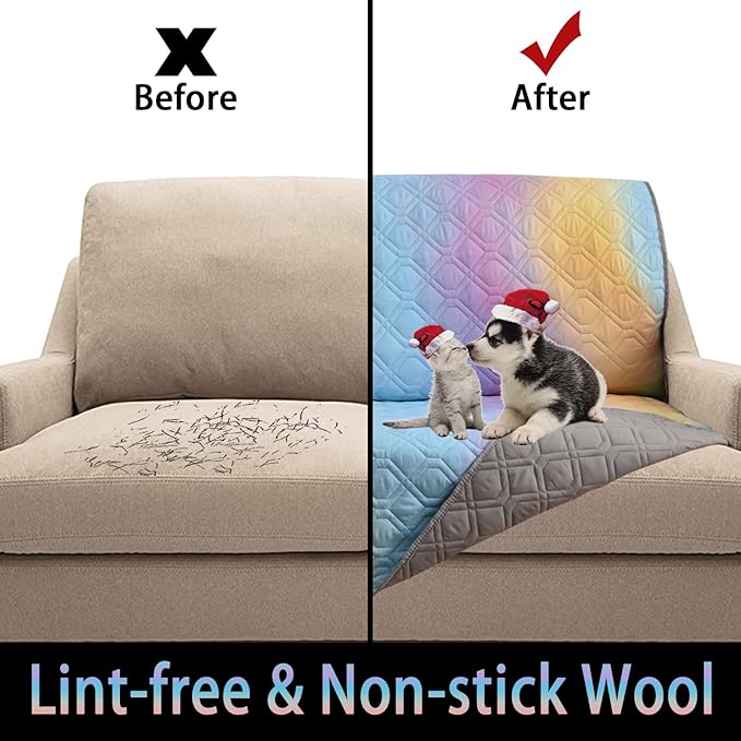 100% Waterproof Dog Bed Cover 102x82 inch Reversible Changing Pad Reusable Camping Mat for Kids/Pet/Dog/Cat Washable Geometric Embroidery Blanket Patchwork Rainbow Ombre Printed+Gray-BubblyBeeBaby