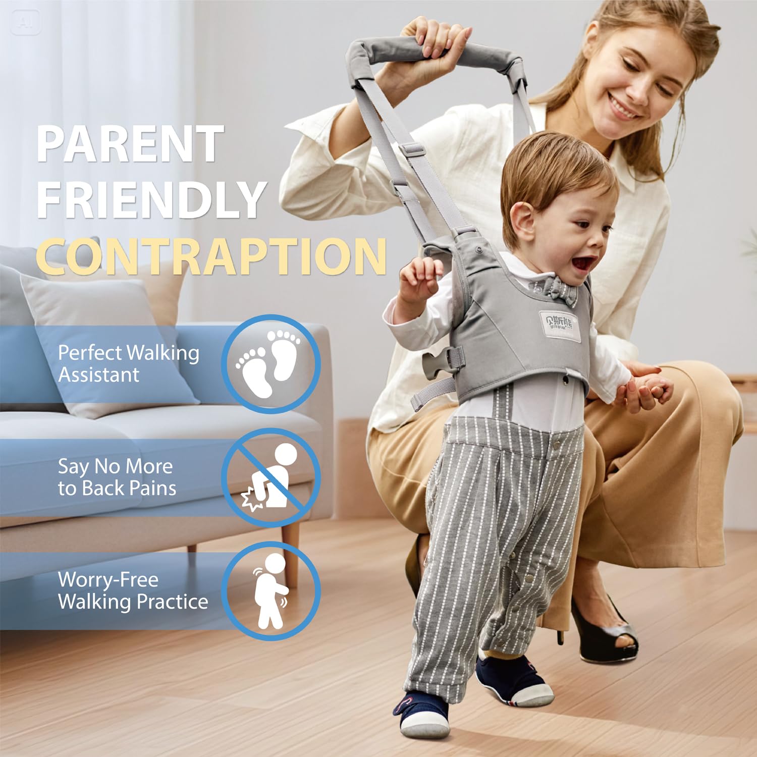 Baby Walking Harness-Handheld Assistant Belt- Toddler Infant Walking Aid for Trainer & Support 7-24 Month Old (all-season-Gray-1817)