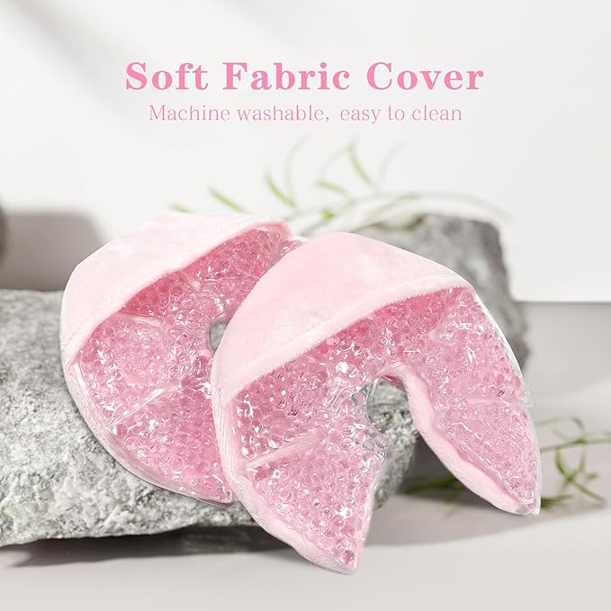 Hot/Cold Breast Gel Bead Ice Packs Breast Cooling/Heat Pads Relief for Breastfeeding, Nursing Pain, Mastitis, Engorgement, Swelling, Plugged Ducts | Boost Milk Let-Down & Production,2 Pack (Pink)-BubblyBeeBaby