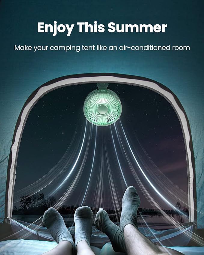 Gaiatop Oscillating Baby Stroller Fan with LED Night Light, 4 Speeds Cooling Rechargeable 360° Rotate Clip On, Battery Operated Small Portable Fans for Car Seat Crib Treadmill Travel-BubblyBeeBaby