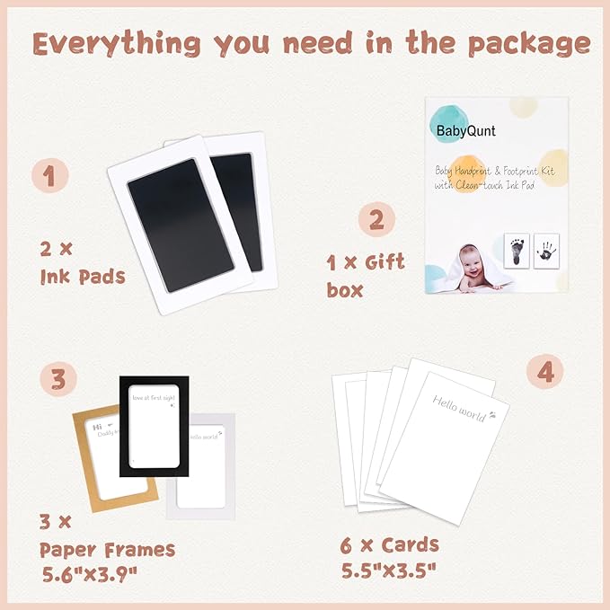 Inkless Baby Hand and Footprint Kit,Clean-Touch Ink Pad Kit,Safe No Mess Printing Infant Hand Foot Stamp,2 Pack Newborn Inkless Print Pads Best Keepsake or Gifts for Family-BubblyBeeBaby