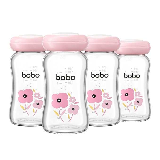 YOHKOH Glass Breast Milk Storage Bottles - 100% Leak-Proof, BPA-Free Breastmilk Storage Containers, Freezer & Dishwasher Safe, Ideal for Nursing Mothers (Red, 5.4oz (Pack of 4))-BubblyBeeBaby