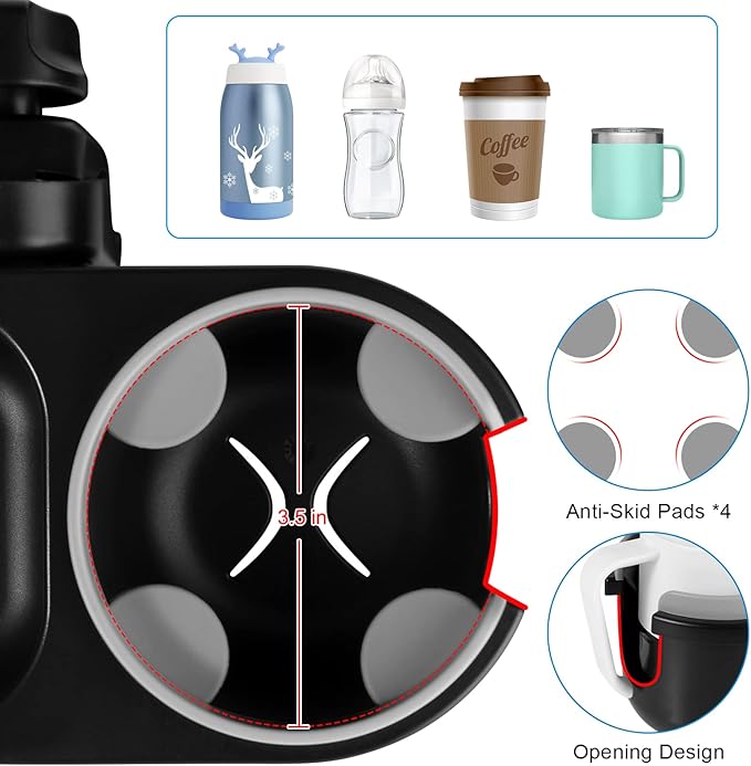 Accmor Stroller Cup Holder with Tray, Universal Cup Holder, Bike Bottle Holder, 360° Rotatable Large Caliber Drinks Holder for Stroller, Bike, Wheelchair, Walker-BubblyBeeBaby