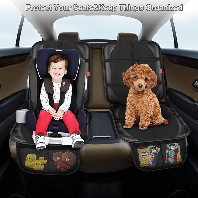 Car Seat Protector,Auto Car Seat Protectors Baby Carseat Waterproof Durable 600D Fabric for Child Baby Car Seat Mat Vehicle Pet Cover 2 Storage Pockets (1 Pack)-BubblyBeeBaby
