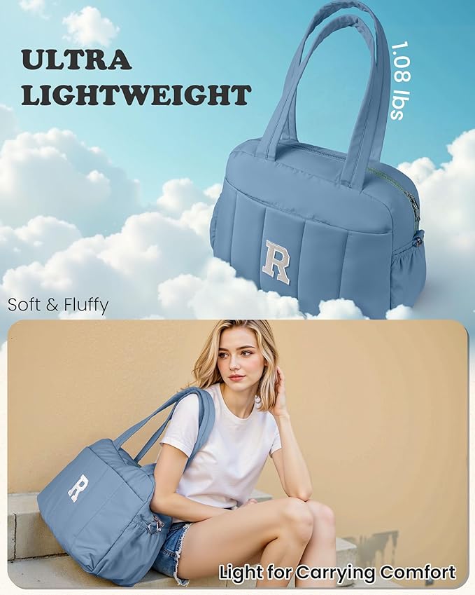 Initial Duffle Bag, Yoga Bags for Women，Overnight Bag with Wet Pocket，Lightweight Work Bags Personalized Gym Tote with Makeup Pouch-Gifts for Women Birthday-BubblyBeeBaby