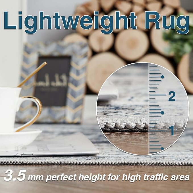 jinchan Hallway Runner Rug 3x8 Machine Washable Runner Rug Dark Blue Vintage Floral Design Non-Slip Low Pile Ultra-Thin for Kitchen Laundry Room Bedroom Farmhouse (3‘x8',Dark Blue)-BubblyBeeBaby