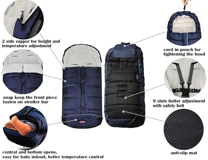 Go 3 Seasons Universal Stroller Footmuff, Warm Winter Bunting Bag for Toddler, Waterproof Sleeping Bag, Anti-Slip Height Adjustable, Winter Blanket-BubblyBeeBaby