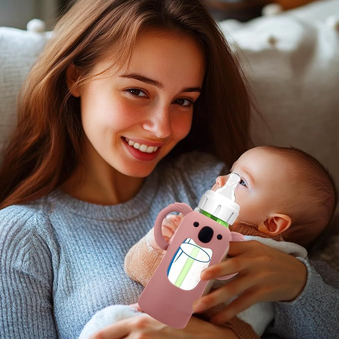 BUSOHA 3 Pack Koalas Silicone Sleeves for Dr. Brown's Glass Baby Bottles - Drop Protection Baby Bottle Sleeves Compatible with Dr Brown Newborn Glass Bottles with Silicone Handles,4 oz-BubblyBeeBaby