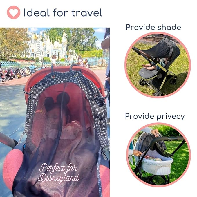 Stroller Sun Shade - Universal UV Protection Cover for Strollers Sunshade with See Through, Clip-On Sun Blocker, Sun Shield for Baby, Breathable Adjustable Fit, Full Coverage, Medium-BubblyBeeBaby