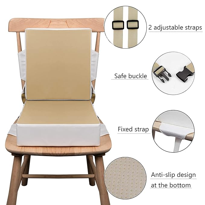 Kalawen Upgraded 2Pcs PU Washable Straps Safety Buckle Toddler Booster Seat for Kitchen Chair, Portable Travel-BubblyBeeBaby