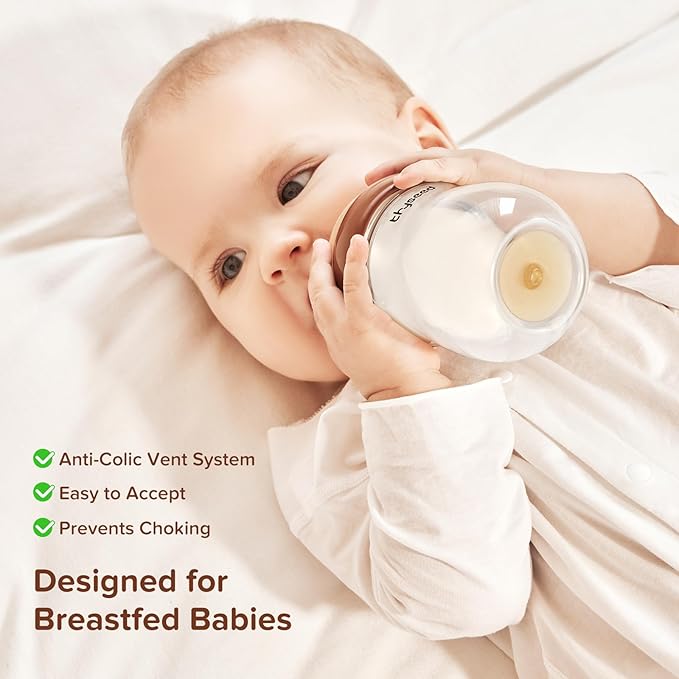 Thyseed Glass Natural Anti-Colic Baby Bottles | Newborn Breast Like Nursing Bottle for Breastfed Babies with Nipple (2+ Months) 8 Ounce, 1pack-BubblyBeeBaby