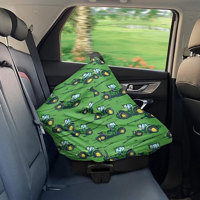 Binienty Baby Car Seat Cover for Boys Girls - Green Truck Multi Use Baby Nursing Scarf, Shopping Car/High Chair/Stroller Portector Decor-BubblyBeeBaby
