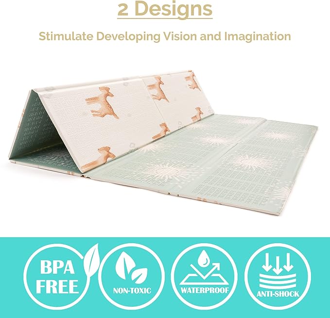 JumpOff Jo - Extra Large Waterproof Foam Padded Play Mat for Infants, Babies, Toddlers, Play Pens & Tummy Time, Foldable Activity Mat, 77 x 70 x 0.6 inches-BubblyBeeBaby