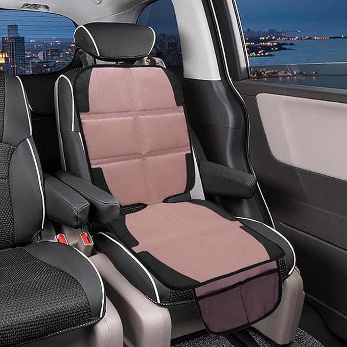 Car Seat Protector for Child, 2 Pack Baby Covers with Mesh Pockets & Non-Slip Backing 600D Durable Under Seat for Back (Rose Gold, Standard)-BubblyBeeBaby