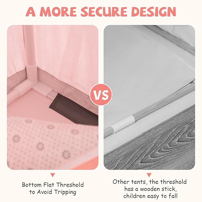 INFANS Kids Play Tent with Washable Mat Star Light Windows, Anti-Trip Large Playhouse Toys for Children Boys Girls, Indoor Outdoor Princess Tents Castle for Toddlers (Pink)-BubblyBeeBaby