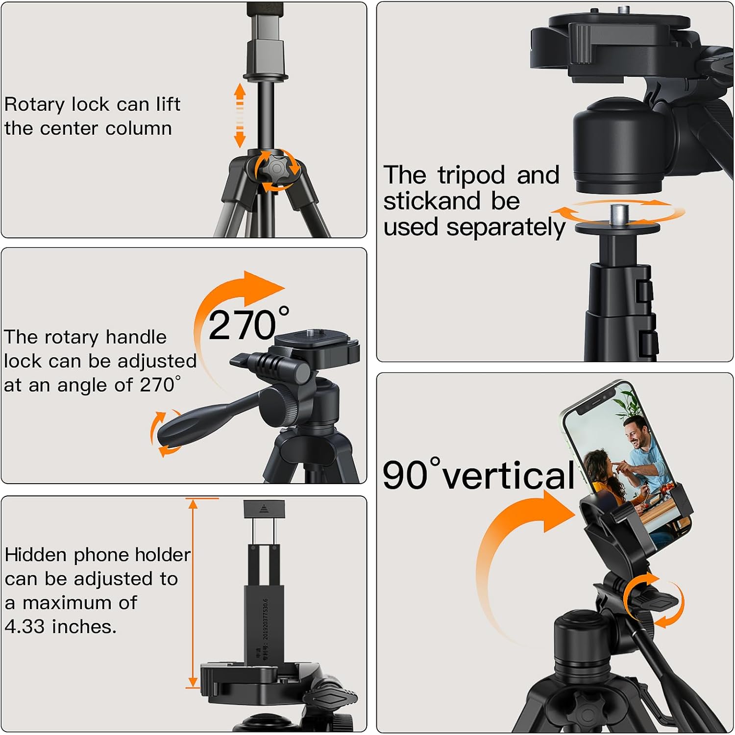 Camera Tripod 66.7 Inch, Patented 3-Way Rotating Portable Cameras Stand Professional Aluminum Travel Phone Camera Mount Monopod for Camera, Smartphone, Suitable for Various Live Vlogging