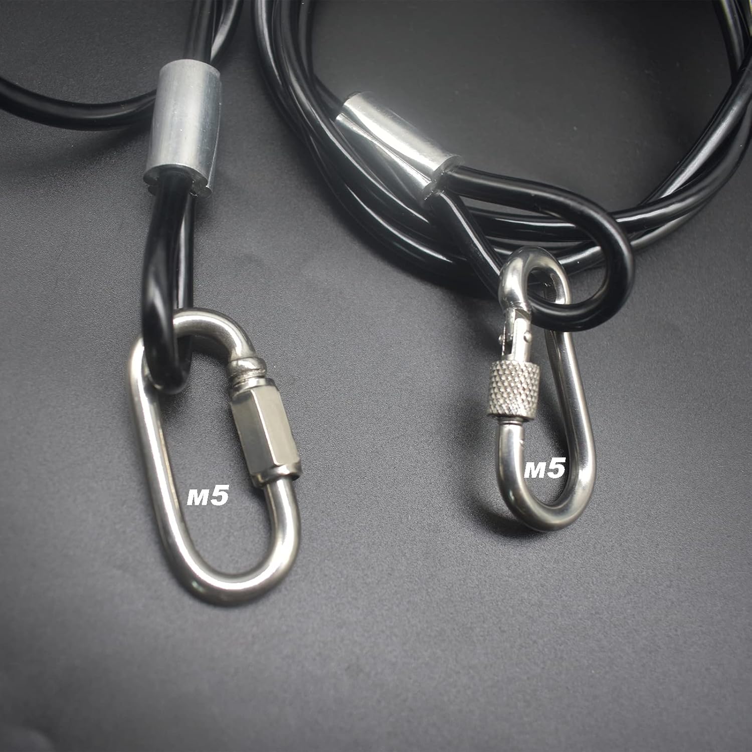 4 pcs 47 inch (120cm) 5mm Thickness Vinyl Cover Coated Galvanized Steel Wire Cable with Loops Security Lanyard Rope Tether Lock, Black