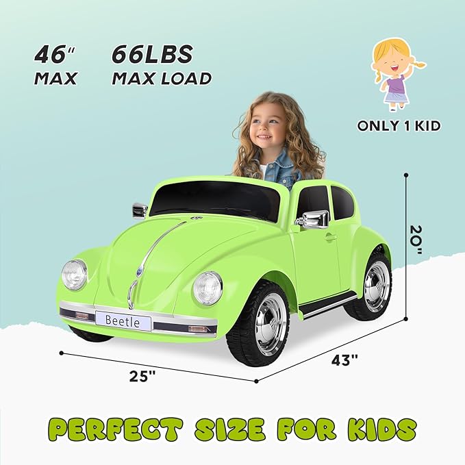 12V Kids Electric Car, Power Wheels with Remote Control, Ride on Car Toys with LED Light, 3 Speeds, Music, Green-BubblyBeeBaby