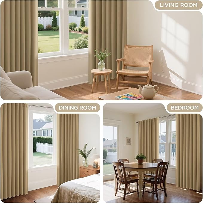 Joydeco White Blackout Curtains 96 Inches Long for Bedroom, Curtains 96 Inch Length 2 Panels Set, Room Darkening Curtains & Drapes for Living Room Window (W52 x L96 Inch, Beige)-BubblyBeeBaby