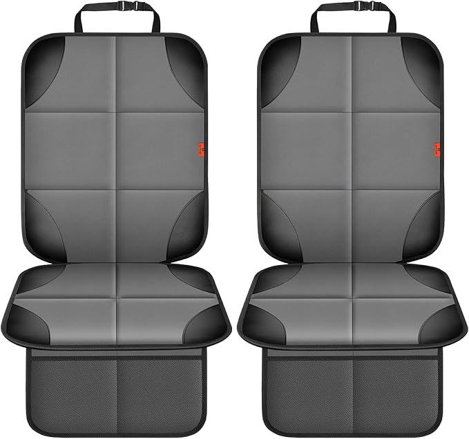 Car Seat Protector 1 Pack Car Seat Cushion Mat Thickest Padding,Waterproof 600D Fabric Car Seat Covers for Non-Slip Backing Mesh Pockets for Baby and Pet (Gray, 2 Pack)-BubblyBeeBaby