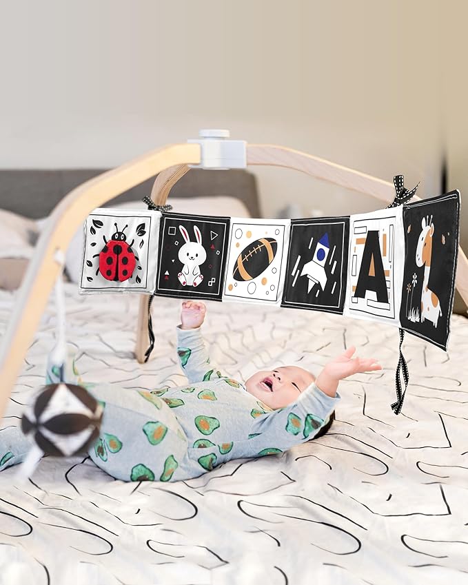 Infinno High Contrast Baby Toys for Newborn, Tummy Time Mirror Black and White Toys for 0-6 Months, Visual Sensory for Infant 0-3-6 Months, Newborn Baby Registry Essential Stuffers-BubblyBeeBaby
