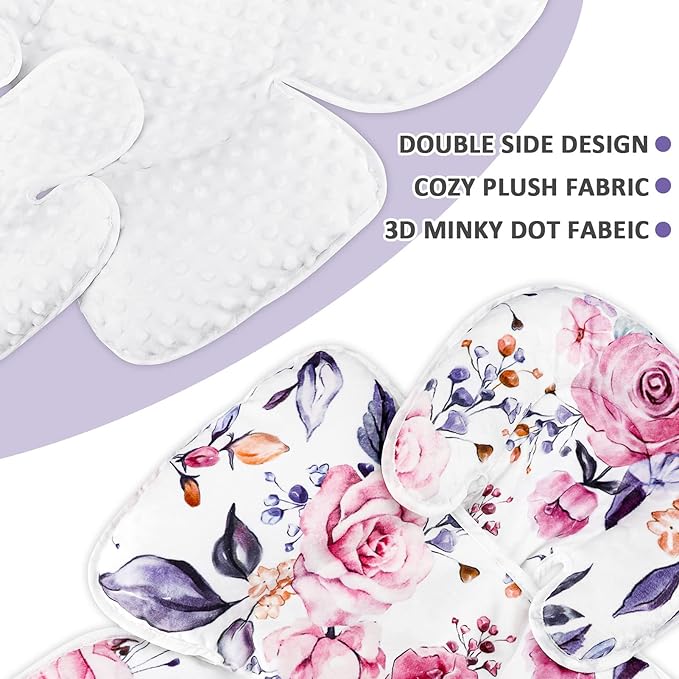 Pea Pod Baby Car Seat Head Support for Newborn, 2 in 1 Infant Car Seat Head Body Support for Girls Extra Soft Breathable Baby Car Seat Cushion Insert for Strollers, Swings, and Bouncers, Pink Floral-BubblyBeeBaby