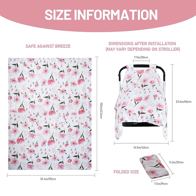 80S Muslin Car Seat Cover for Babies - Soft & Breathable Infant Carrier Canopy, Lightweight Sunshade for Summer, Universal Fit for Baby Boys & Girls-BubblyBeeBaby