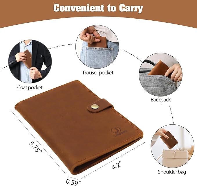 Jack&Chris Genuine Leather Passport Holder For Travel, RFID Blocking Handmade Passport Holder with Card Case Organized & Safe, Quality Travel Essentials for Women and Men for Gifting, Brown-BubblyBeeBaby