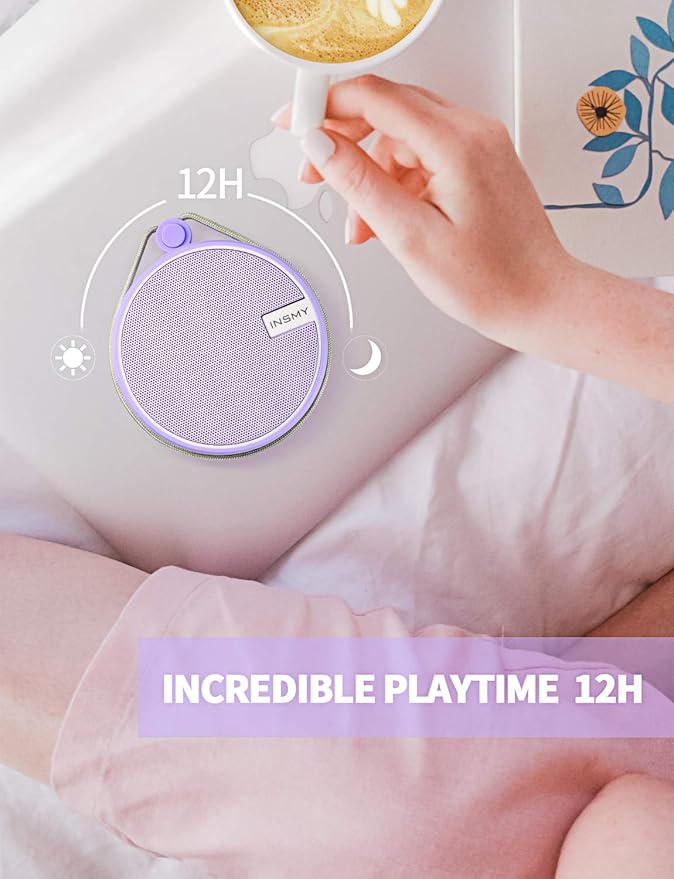 INSMY C12 IPX7 Waterproof Shower Bluetooth Speaker, Portable Small Speaker, Speakers Bluetooth Wireless Loud Clear Sound Support TF Card Suction Cup for Kayak Canoe Beach Gift (Purple)-BubblyBeeBaby
