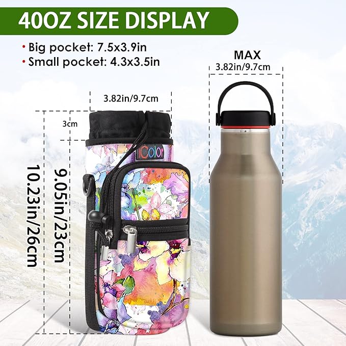 icolor Water Bottle Carrier Bag with Strap 25/32/40 oz Crossbody Bottle Holder with Phone Pocket Sling Sleeve Insulated Neoprene Water Bottle Pouch for Walking Travelling-BubblyBeeBaby